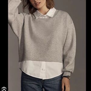 Maeve by Anthropologie Gray and White Layered Sweatshirt